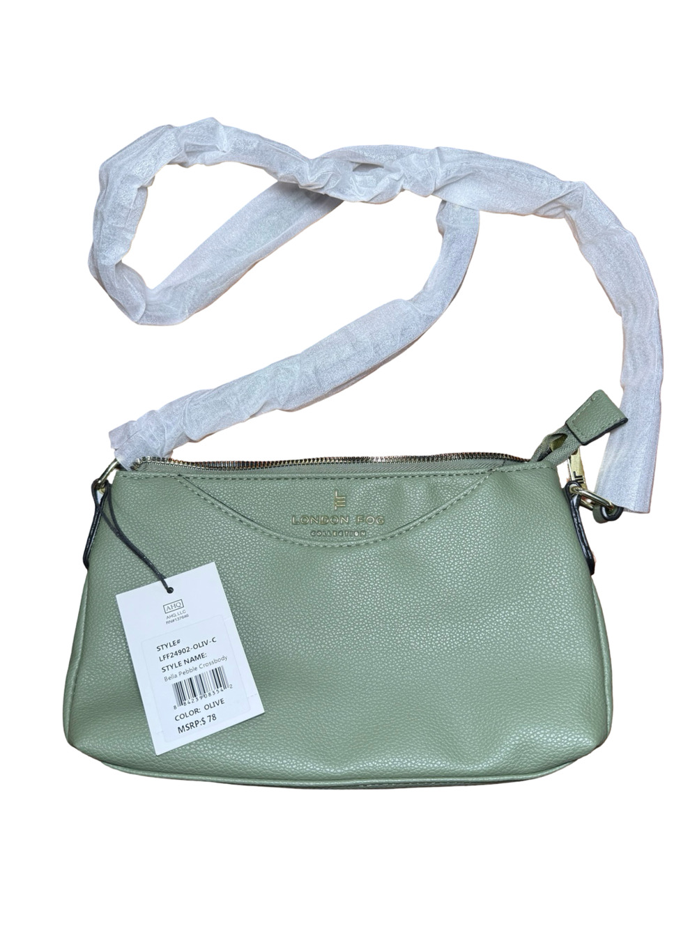 LF London Fog Collection Bella Pebble Crossbody Purse - Olive - NEW W/ Tags